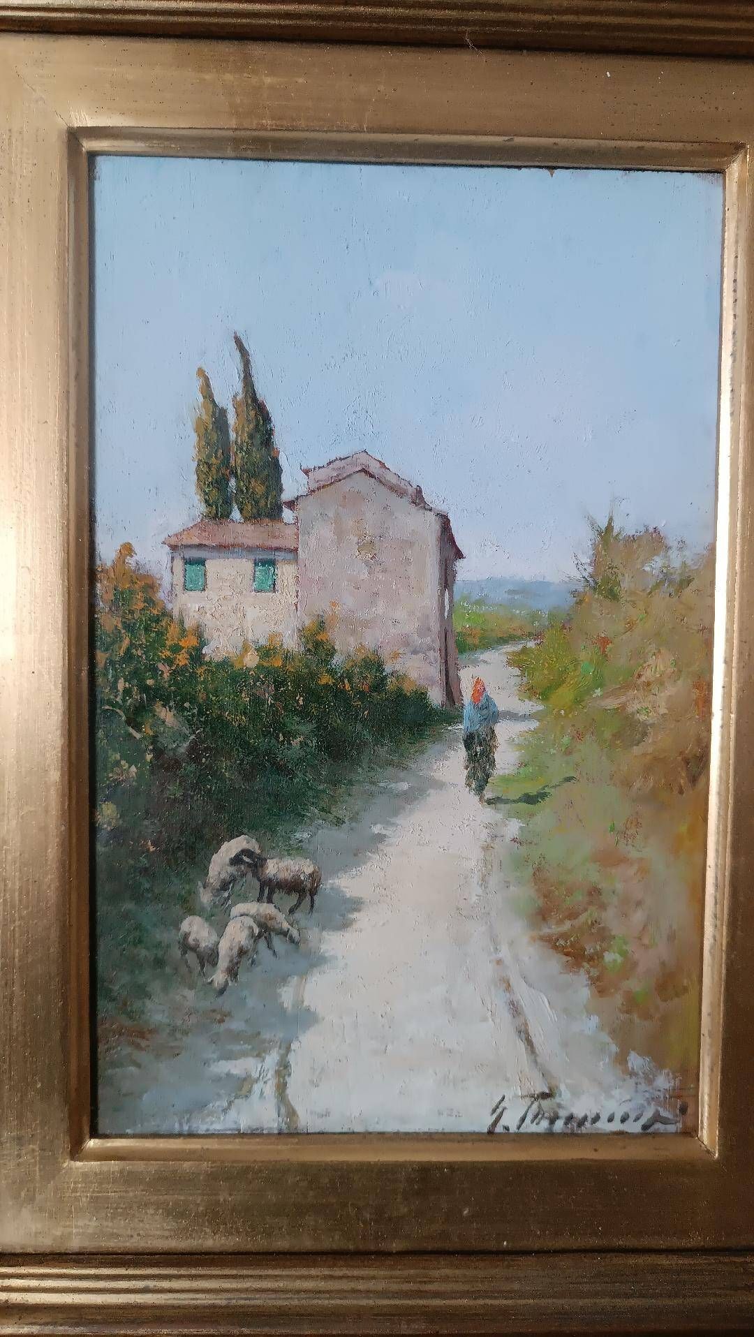 Gino Tommasi Oil Painting On Board 1890/1942 Tuscan View