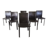 Vintage brown leather dining chairs, 1980s