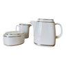 Set thé Théière Sucrier Pot à lait Porcelaine blanche argent