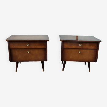 Set of 2 Bedside tables - Wood - Old - Compass foot
