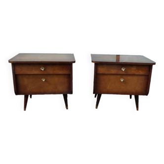 Lot de 2 Table de chevet - Bois - Ancien - Pied compas