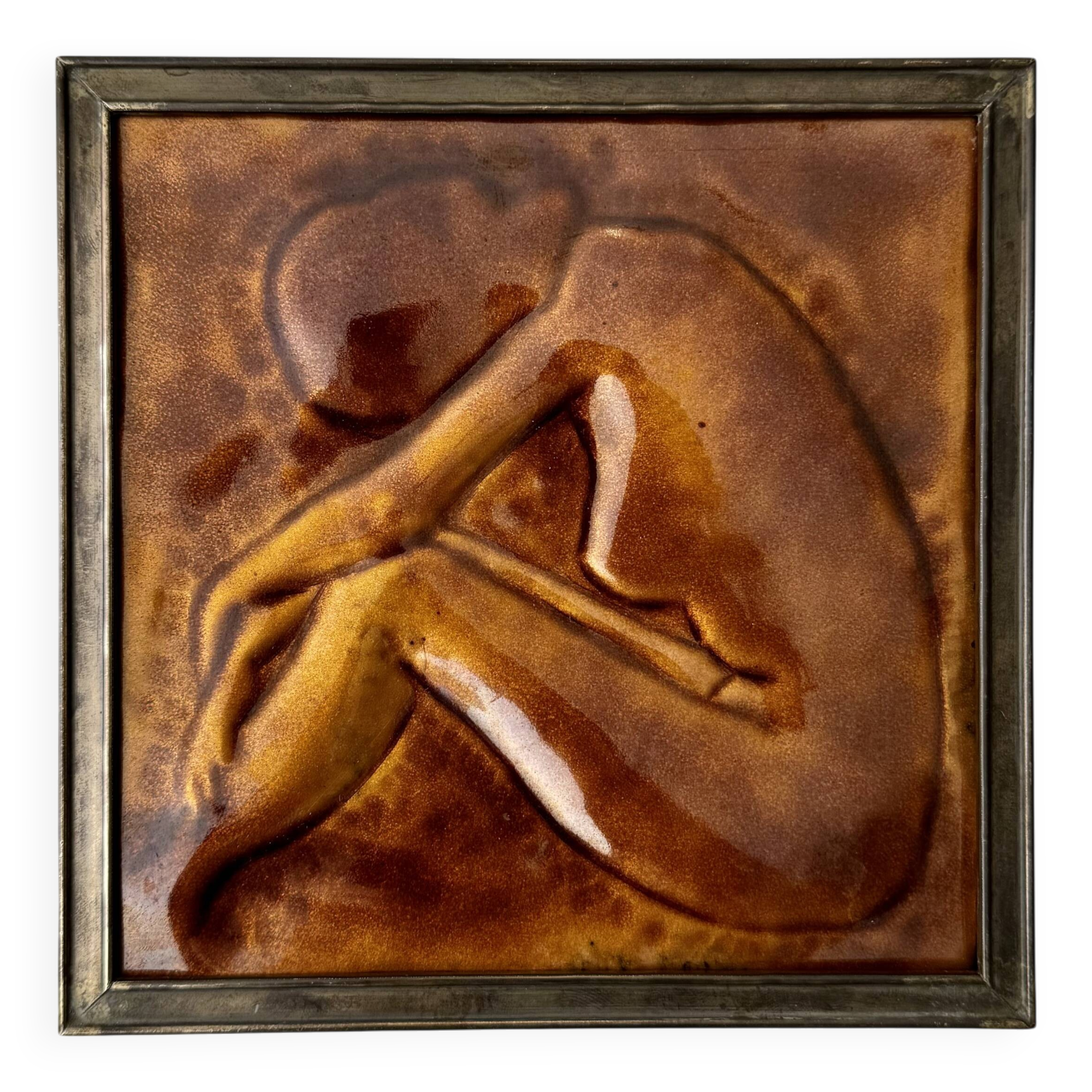 Vintage Ceramic Relief Tile Framed Female Figure