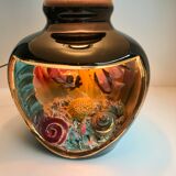 Black and grey Vallauris fish lamp with linen lampshade 70s