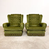 Set of two vintage original green velvet armchairs