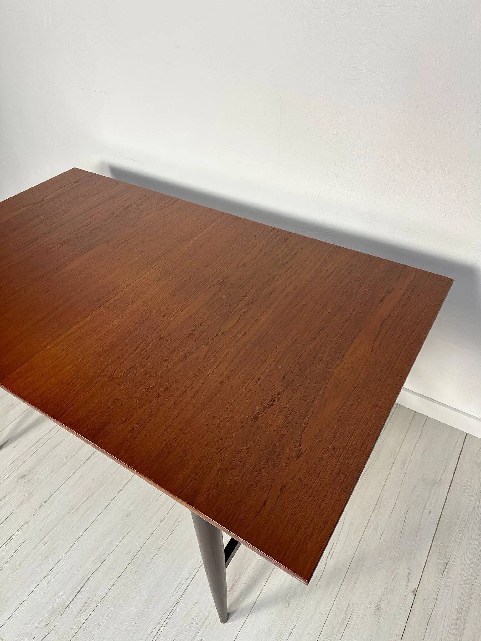1960s large vintage minimalistic teak extendable dining table