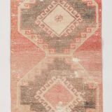 Tapis Couloir Vintage Turc, Rouge, Marron Fané & Crème Géométrique, 85x300
