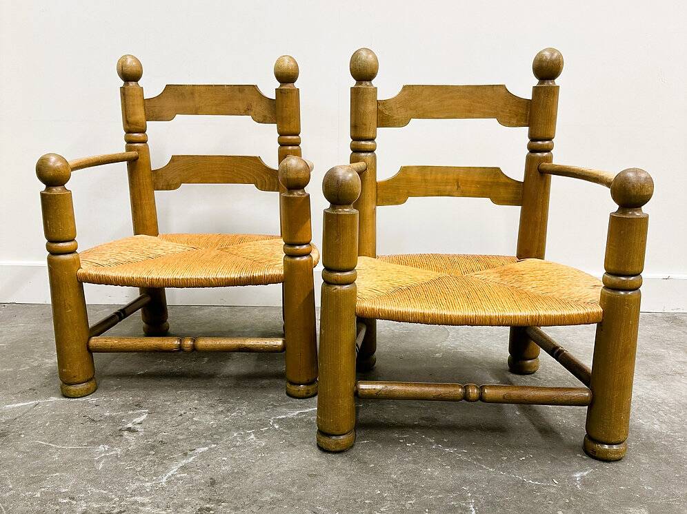 Pair of Charles Dudouyt low rushed easy armchairs, 1940s.