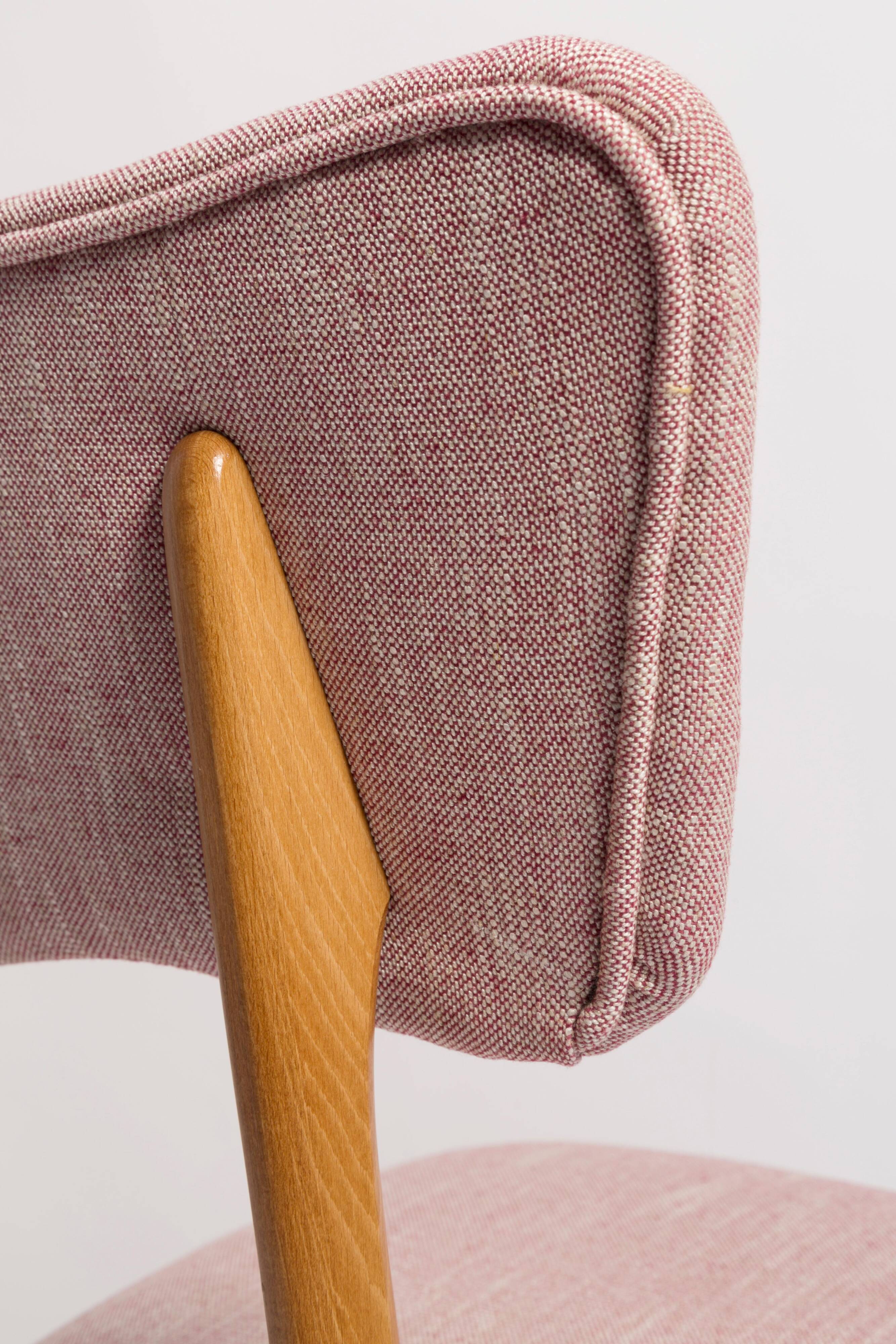 Mid-century Butterfly dining chair, pink linen, light wood, Europe, 1960s