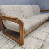 Set of 3-seater sofa + sled chair, 60/70's in oak