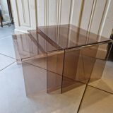 Vintage deco nesting table in smoke plexiglas 1970