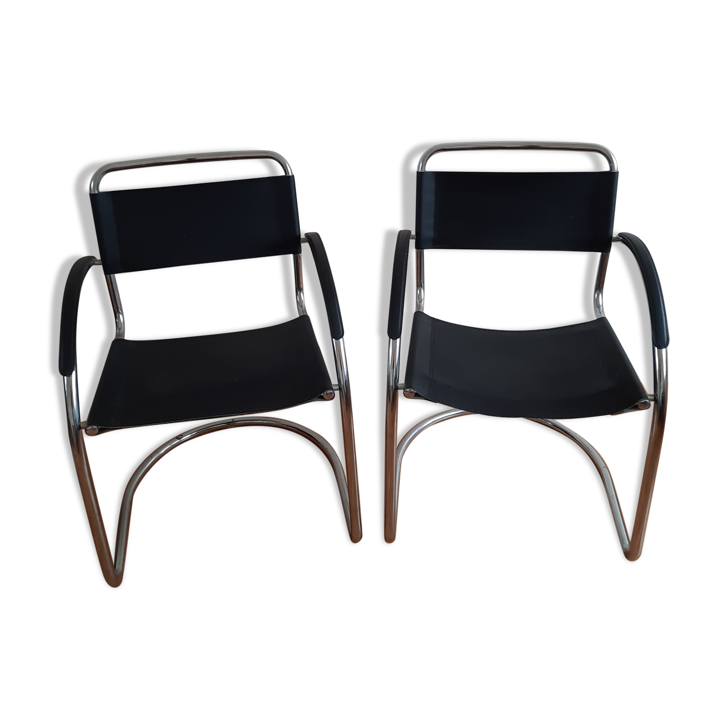 Pair of leather and chrome armchairs made in italy 70s-80s