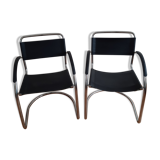 Pair of leather and chrome armchairs made in italy 70s-80s