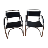 Pair of leather and chrome armchairs made in italy 70s-80s
