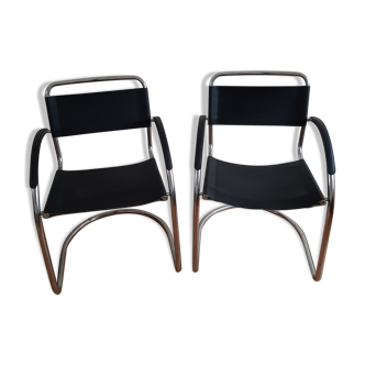Pair of leather and chrome armchairs made in italy 70s-80s