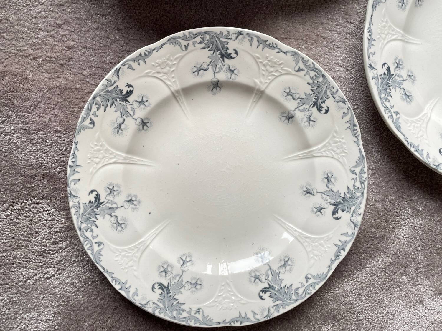 6 Longwy Ironstone Flat Plates, Lorraine Pattern