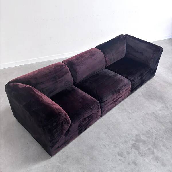 Dark aubergine velvet modular sofa, 1970s