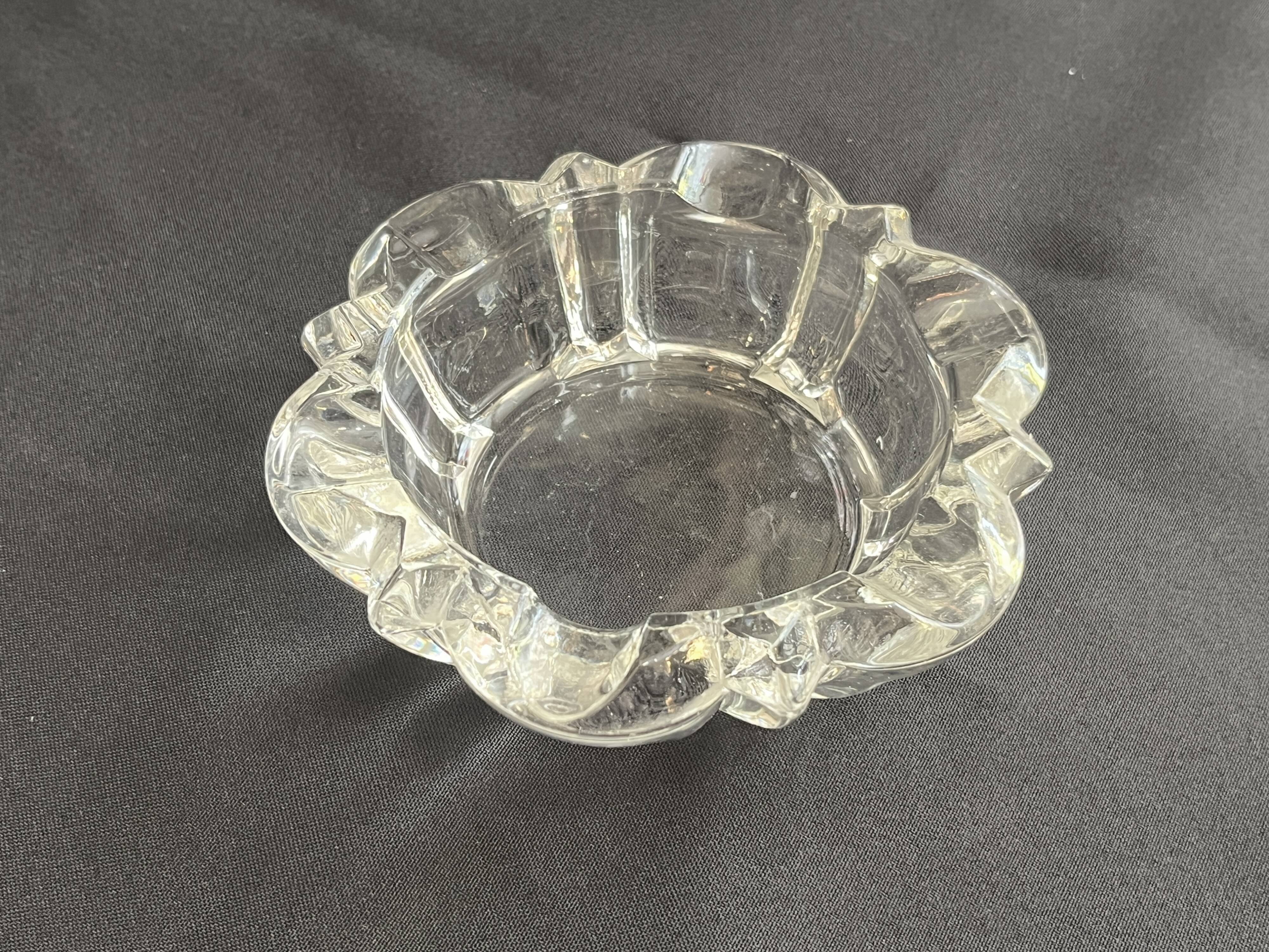 Antique vintage molded glass art deco ashtray with glass pocket emptier