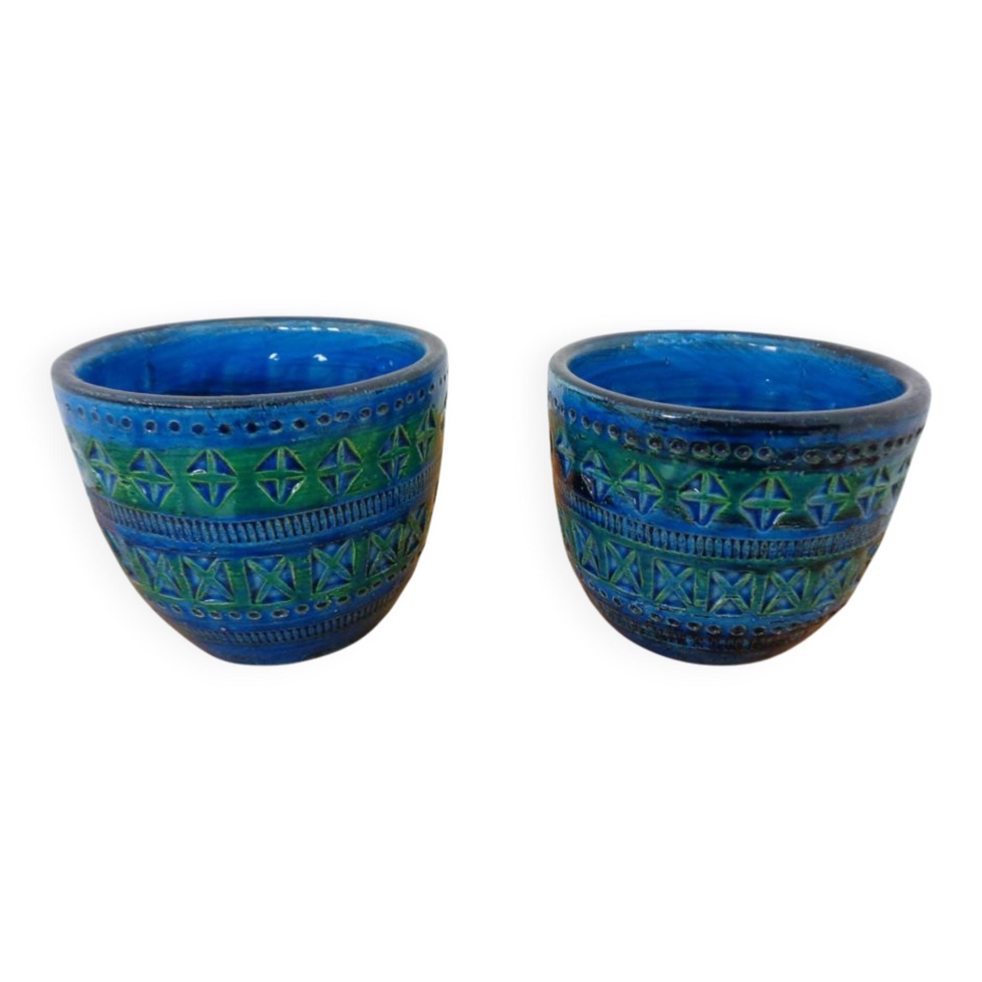 Italian Rimini Blue Ceramic Cachepots by Aldo Londi for Bitossi, 1960s, Set of 2