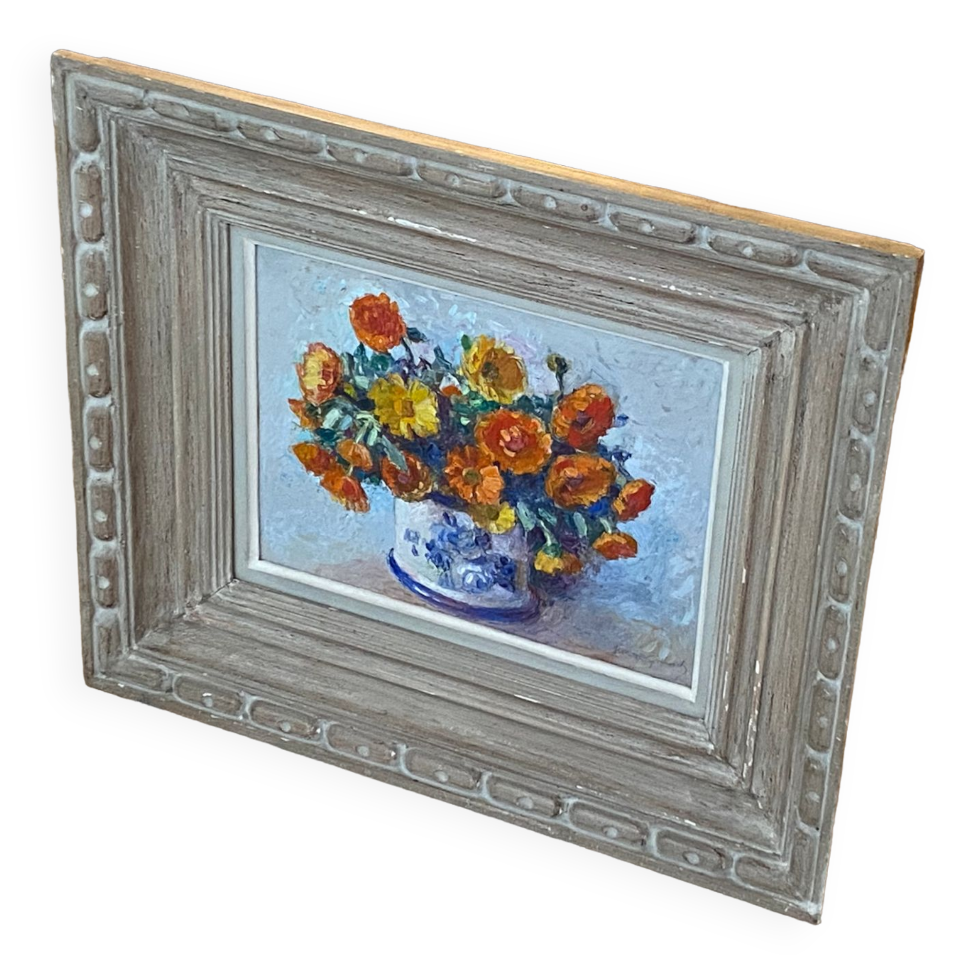 Old painting with bouquet of flowers