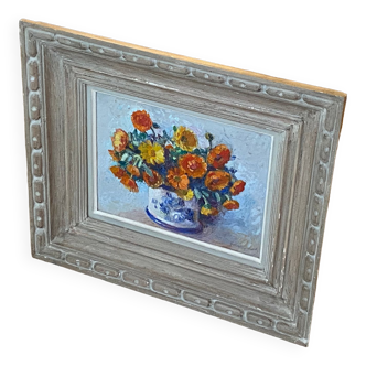 Tableau ancien avec bouquet de fleurs