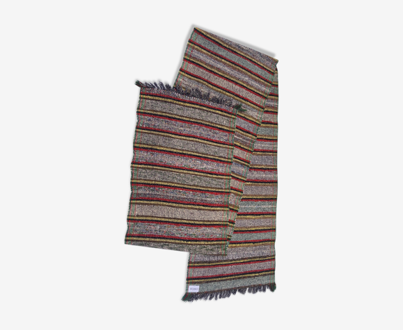 Suédois contemporain tissé à la main coton artisanat multicolore vert rouge jaune noir chiffon tapis