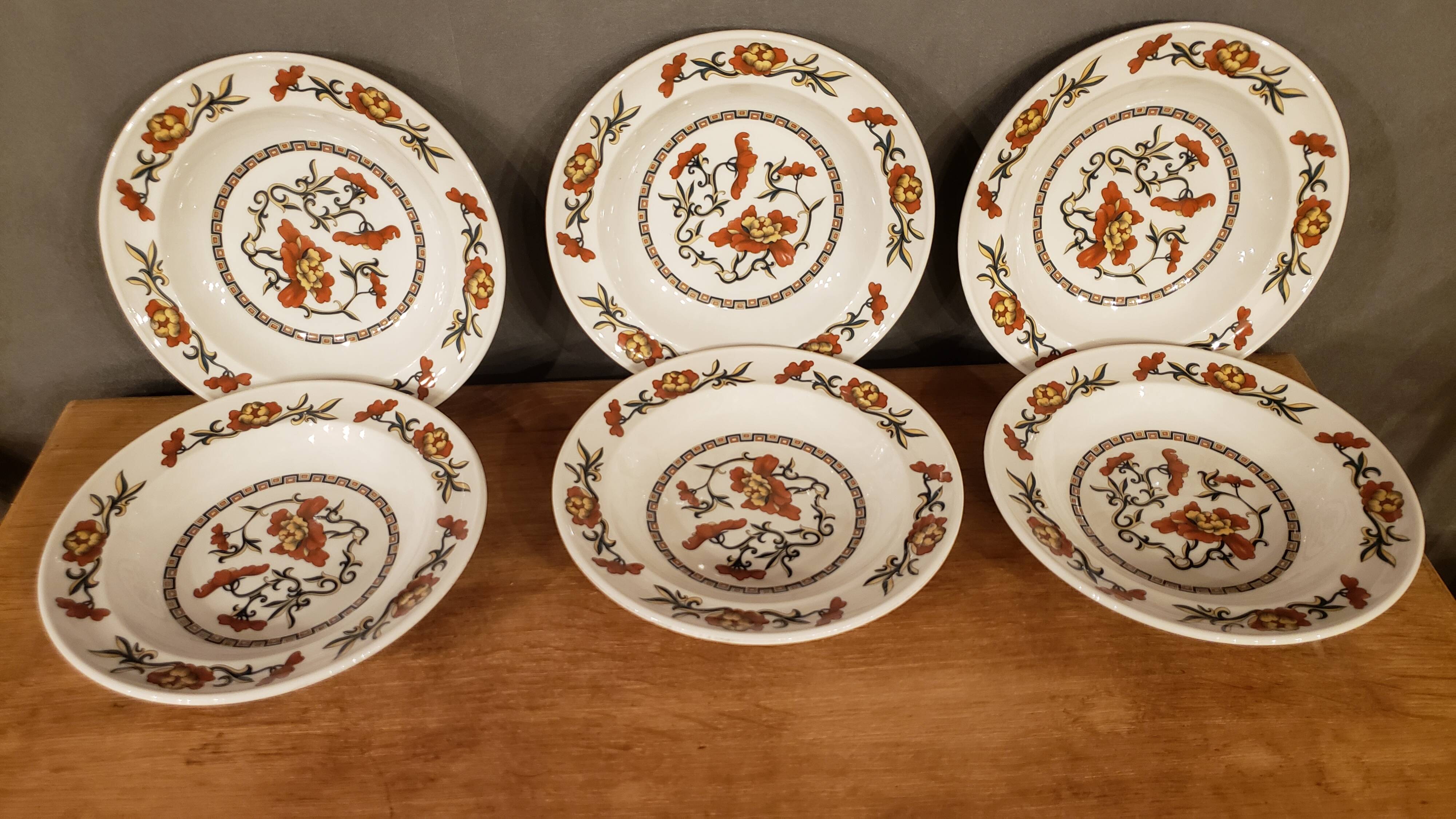 6 soup plates Syracuse Sarreguemines Flower Decor