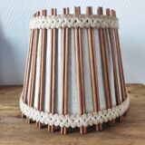 Suspension vintage 70 en lin et rotin