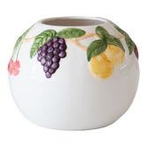 Vase boule vintage en relief barbotine fruits