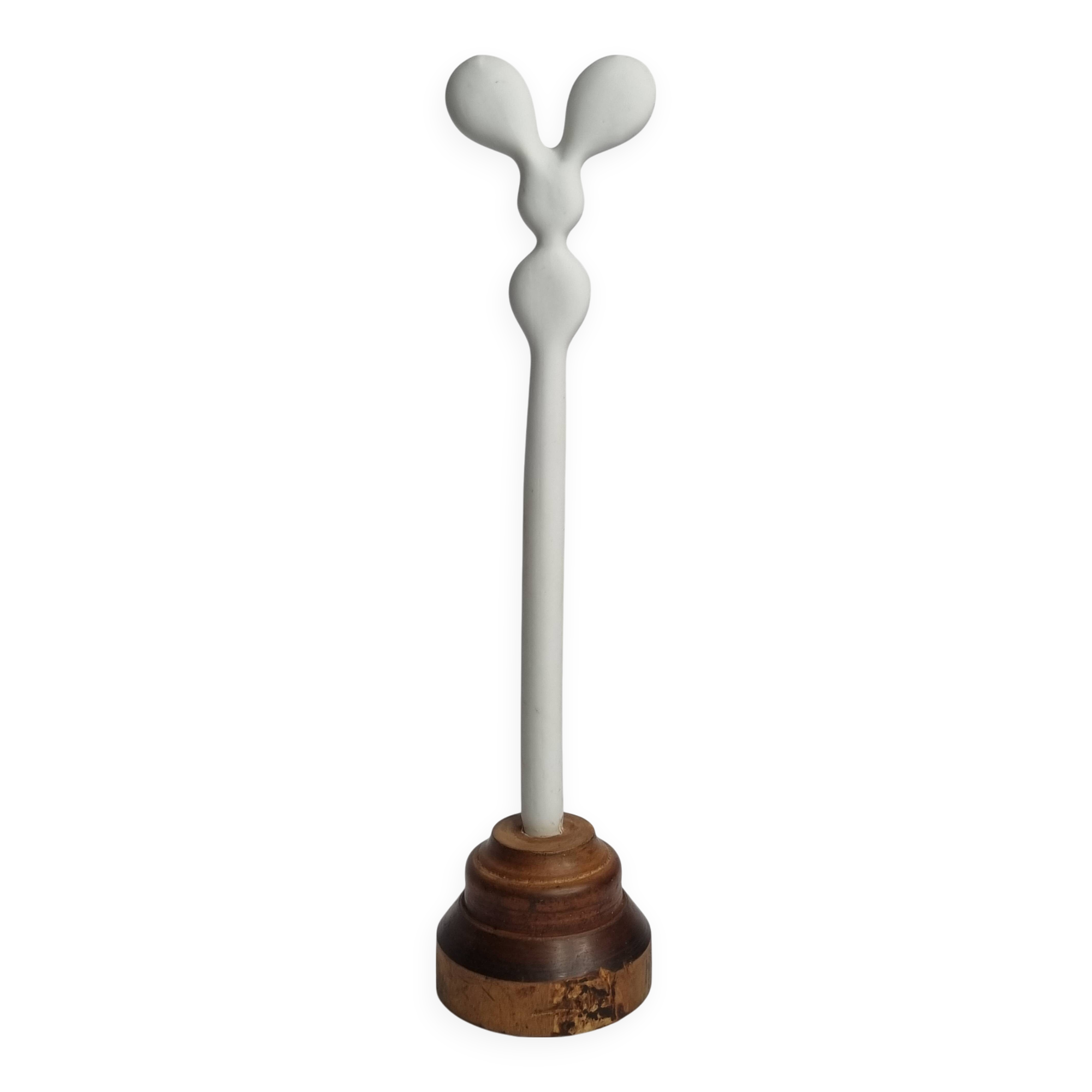 Biomorphic-inspired sculpture, on an industrial wooden base, 27 cm
