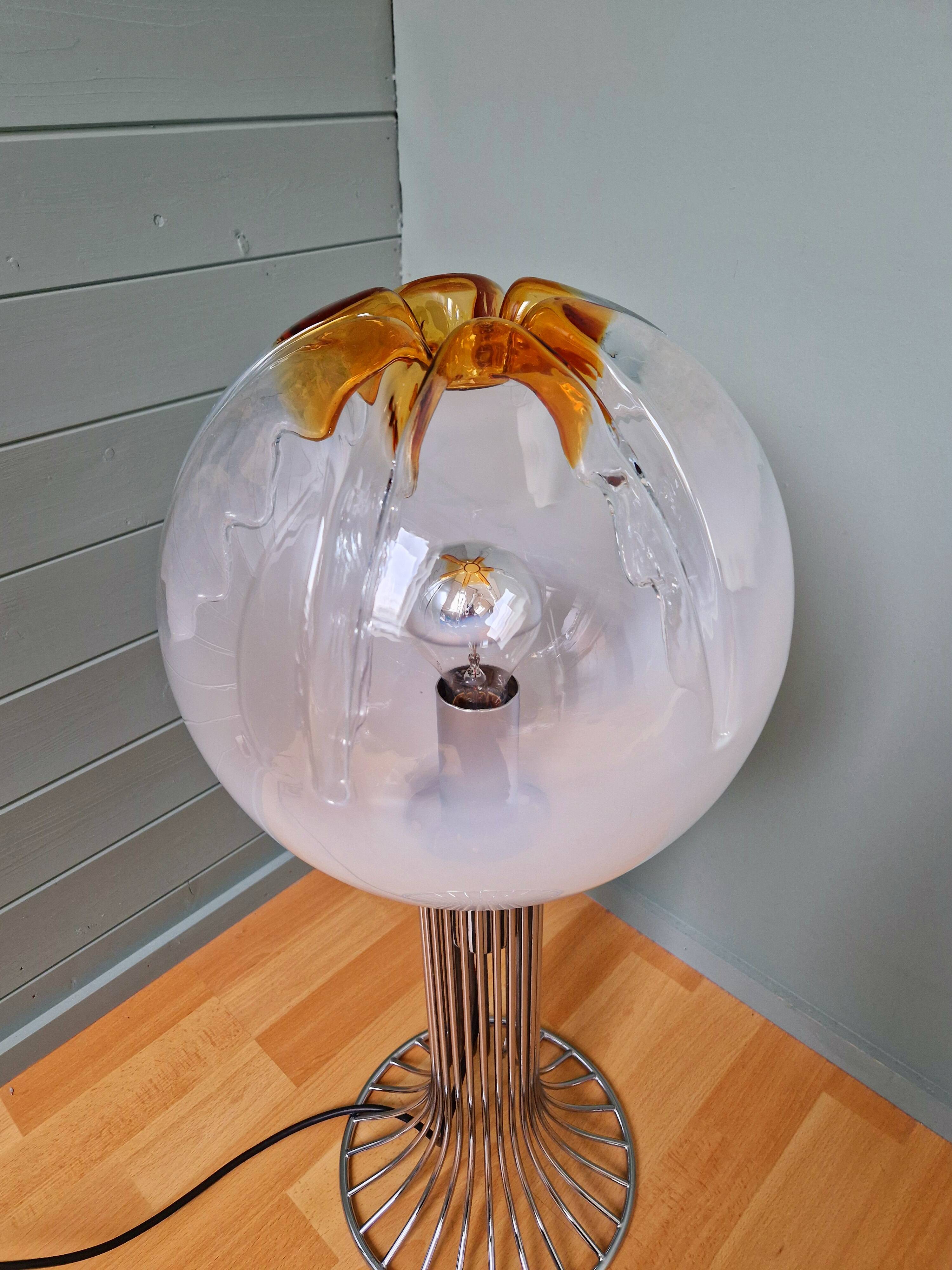 Mazzega floor lamp in chromed metal and milky glass globe, 1960s-70s