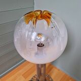 Mazzega floor lamp in chromed metal and milky glass globe, 1960s-70s