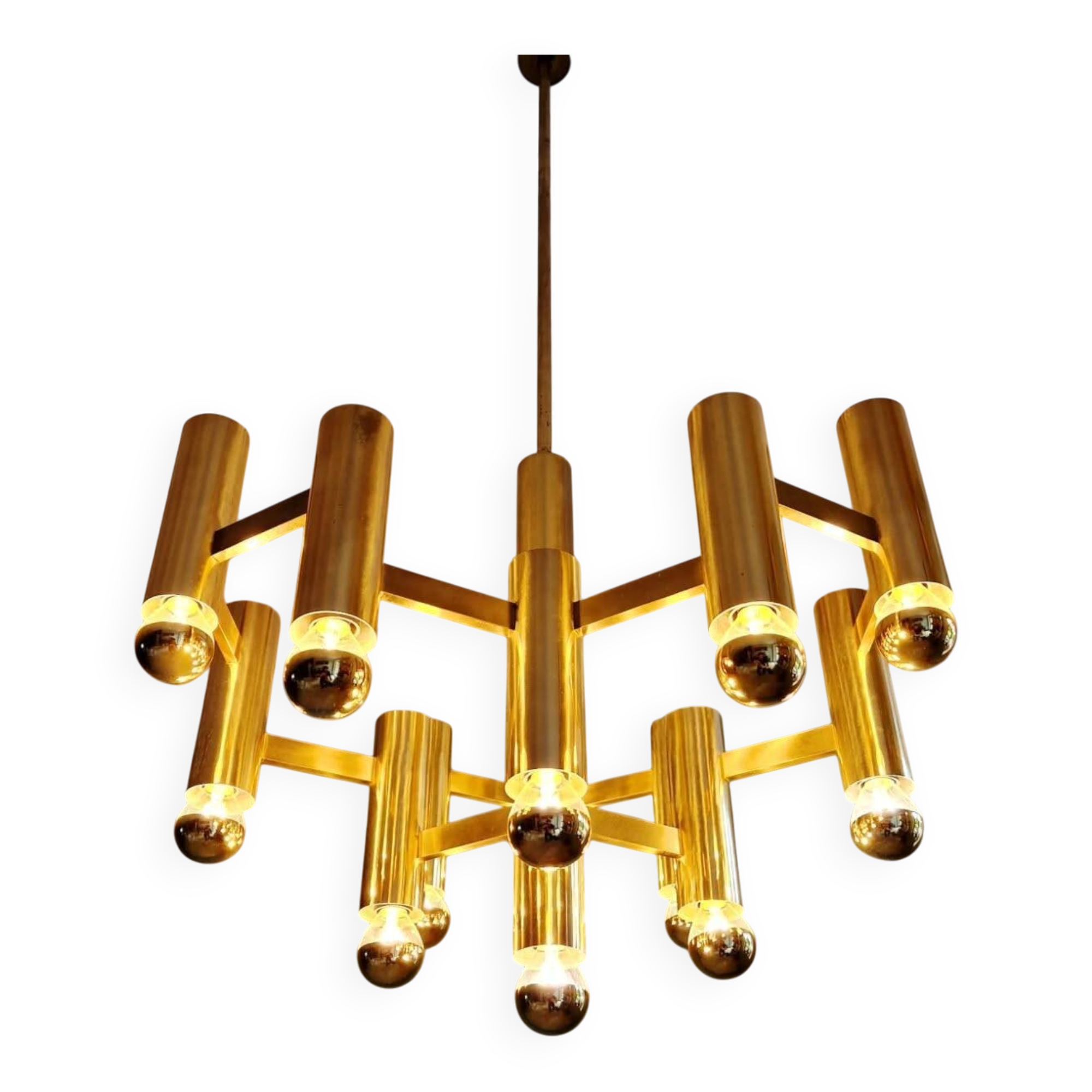 Large brass chandelier, design by Gaetano Sciolari, Boulanger, 1970.