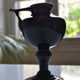 Lampe à huile signée Biot verre soufflé bullé aubergine