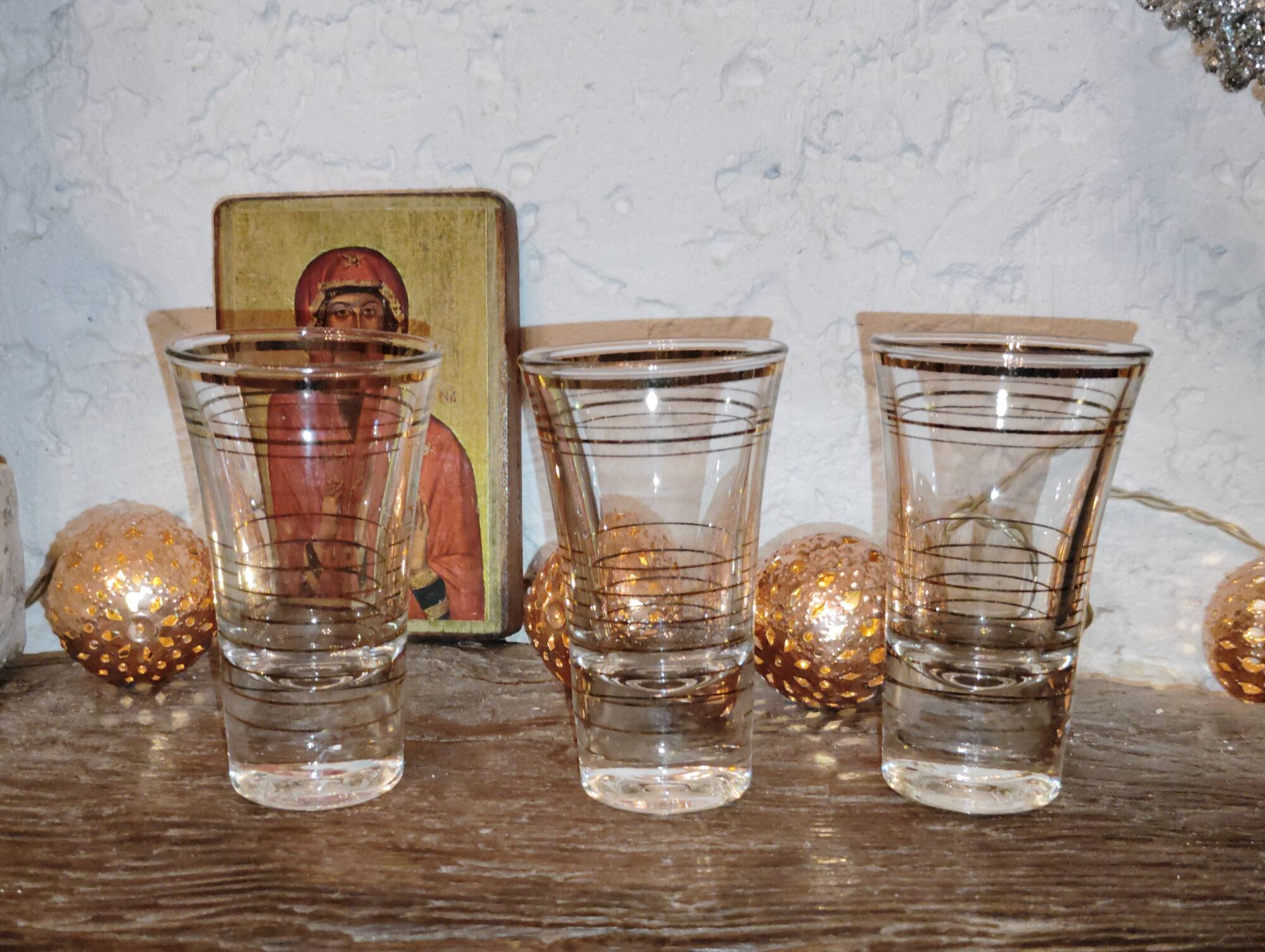 Set of 3 Art Deco Fired Wine Glasses - 1940 Certified - Gold Filled - French