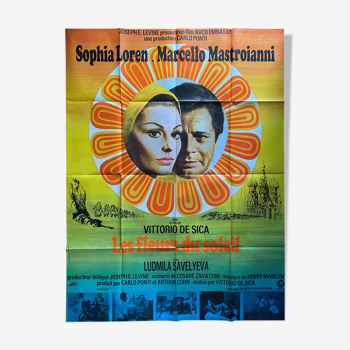 Affiche cinéma "Les Fleurs du Soleil" Sophia Loren, Marcello Mastroianni 120x160cm 1970