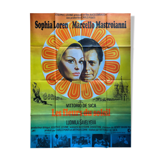 Affiche cinéma "Les Fleurs du Soleil" Sophia Loren, Marcello Mastroianni 120x160cm 1970