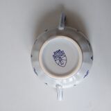 Set of 4 large cups with sky blue handles with Royal navy blue decoration signed salins Ségur ceramic France