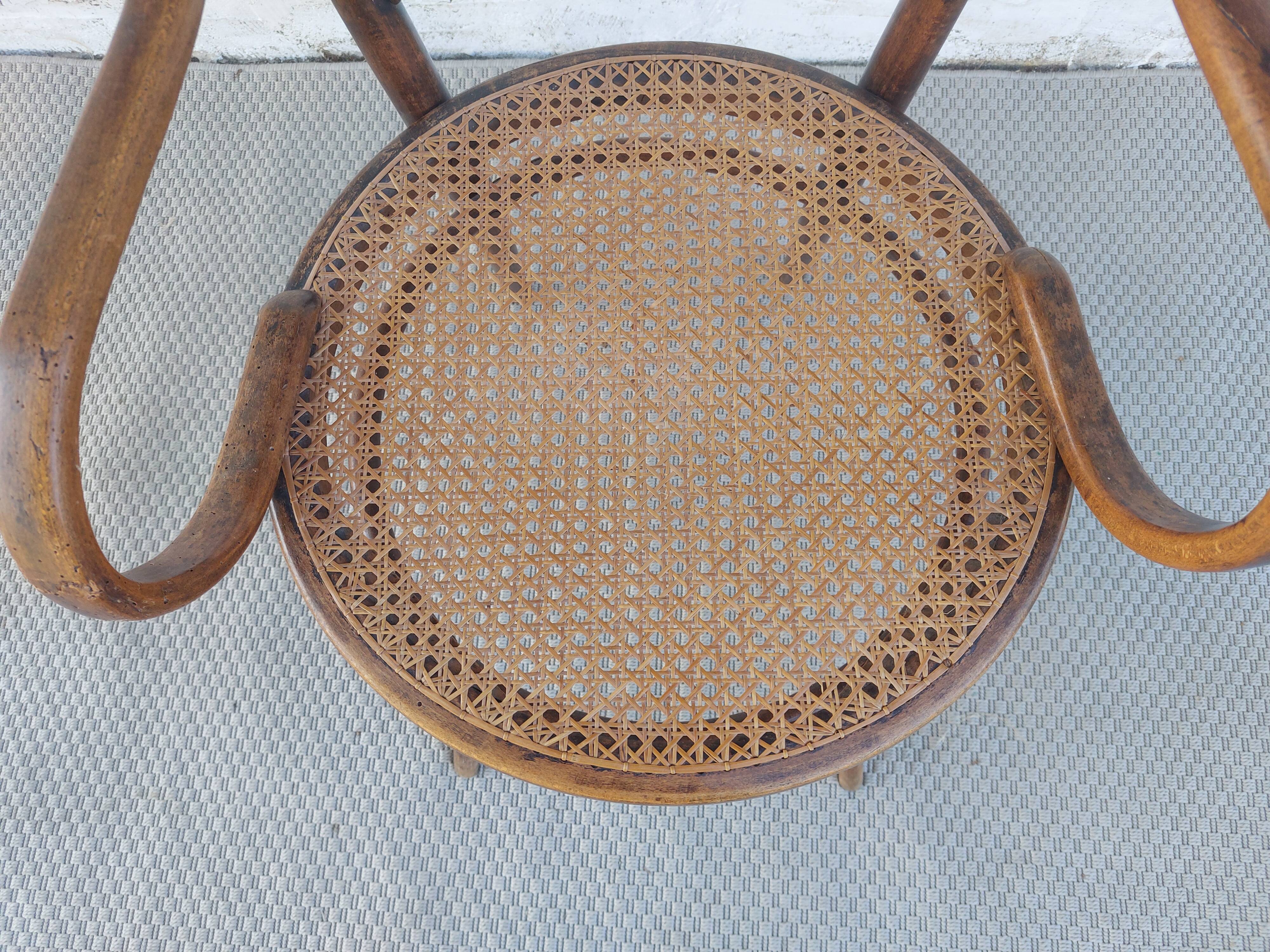 Fauteuil canné et bois courbé style Thonet Fischel, années 30