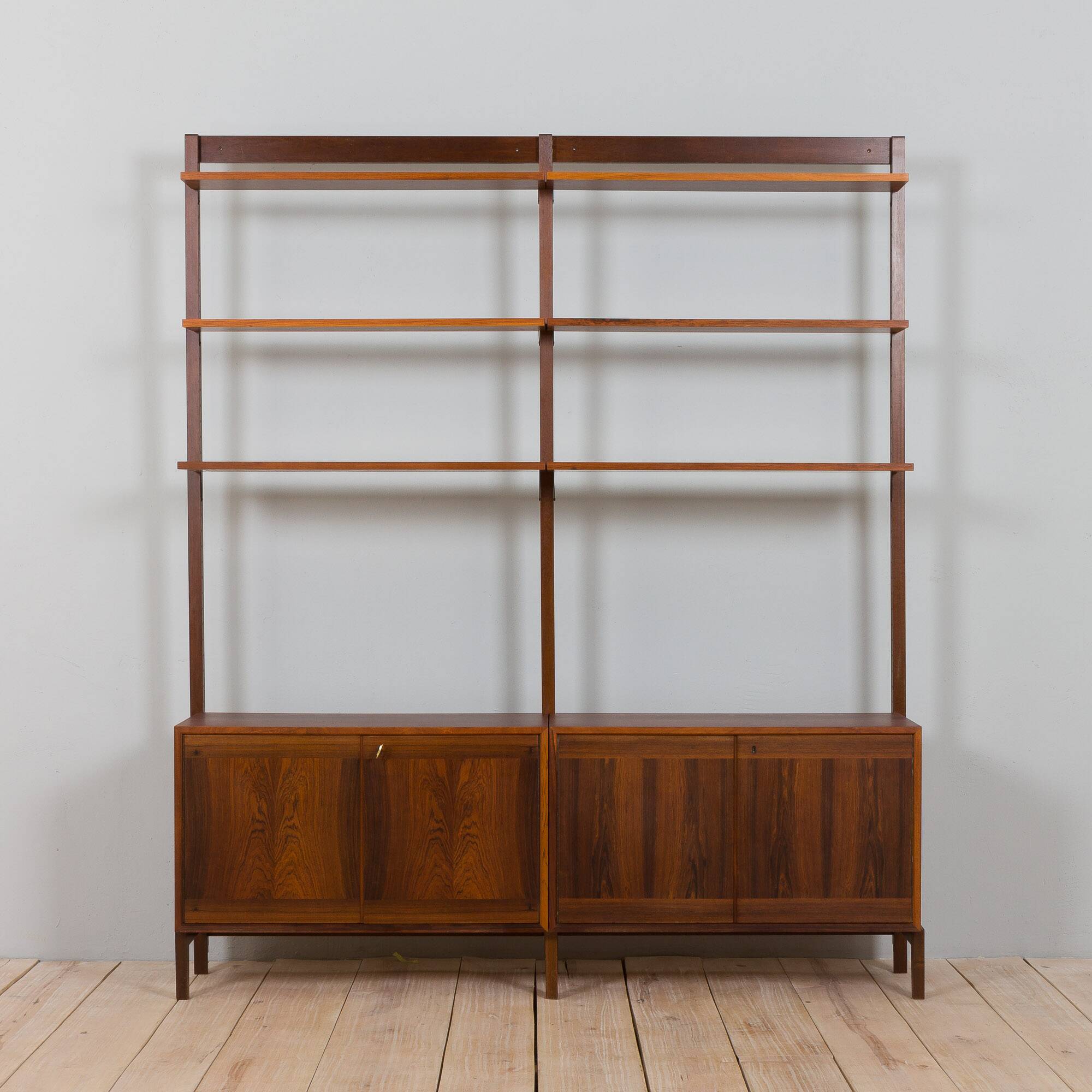 Scandinavian two bay rosewood free-standing wall unit
