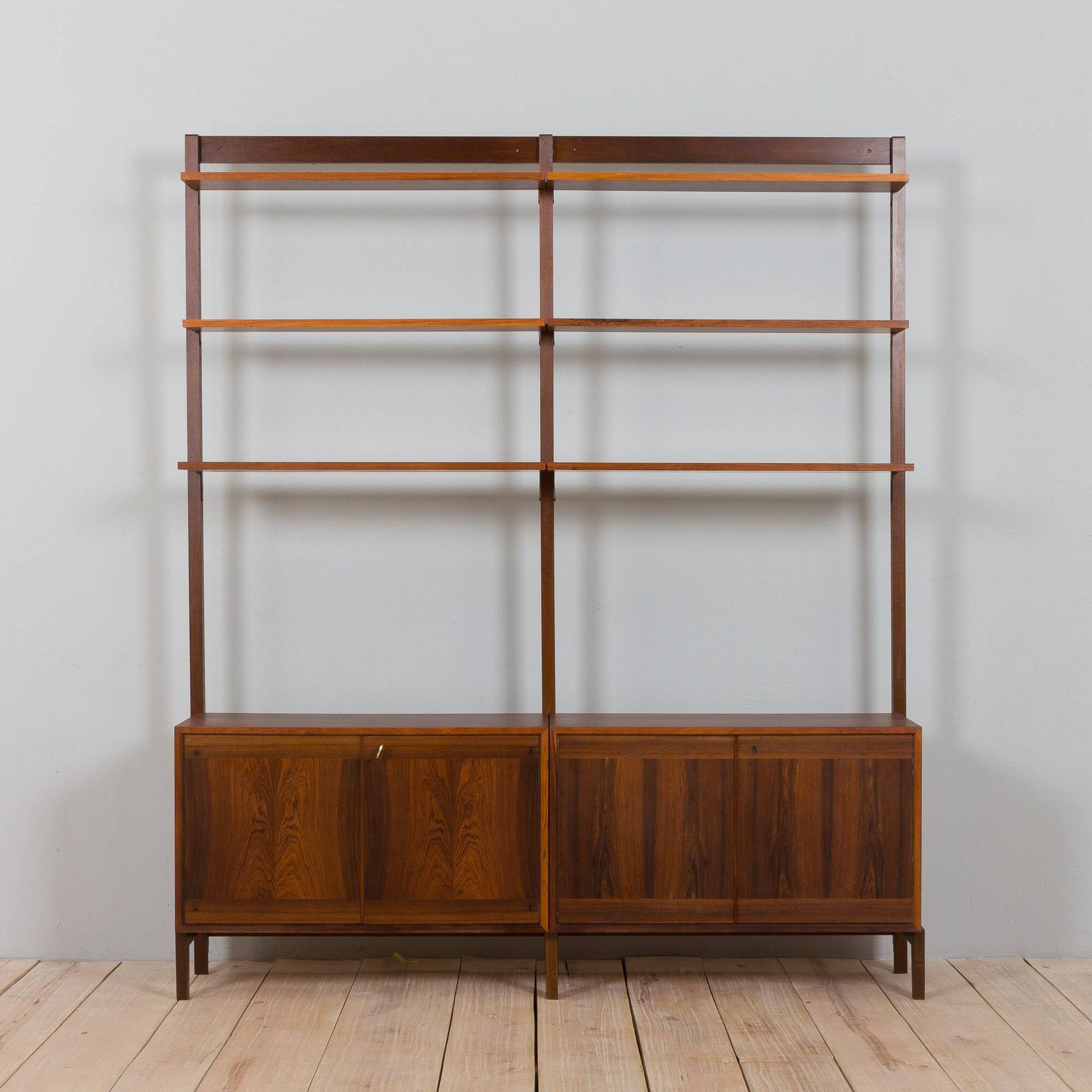 Scandinavian two bay rosewood free-standing wall unit