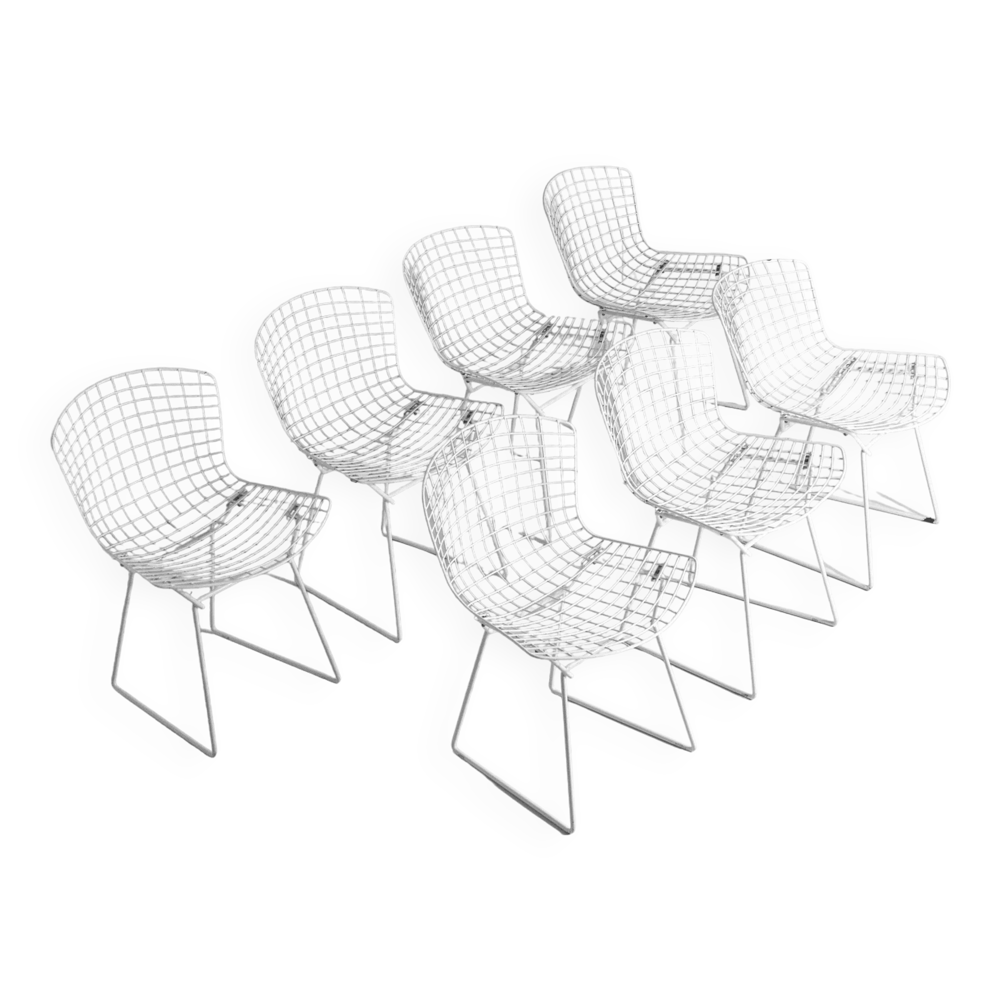 Set of 7 white coated wire chairs by Harry Bertoia for Knoll, 1970s