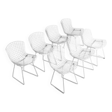 Set of 7 white coated wire chairs by Harry Bertoia for Knoll, 1970s