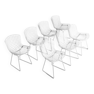 Ensemble de 7 chaises en fil de fer laqué blanc par Harry Bertoia pour Knoll, années 1970