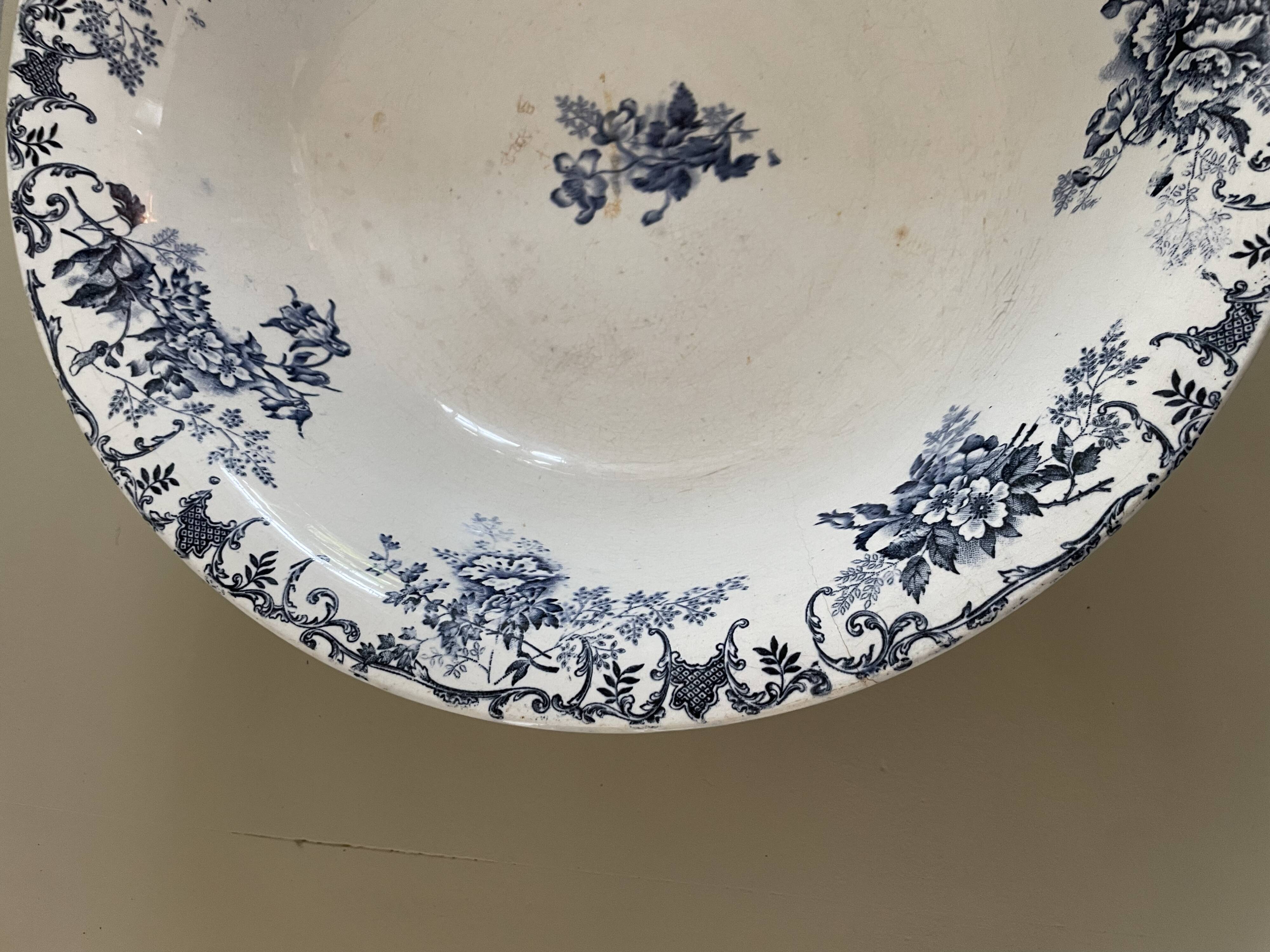 Boulenger blue ironstone salad bowl with Floréal pattern