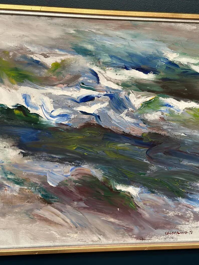 Large Original Swedish Oil on Canvas – “Abstract Composition” by Johny Colebring – 1978 – Signed – Vintage & Framed – 83×73 cm