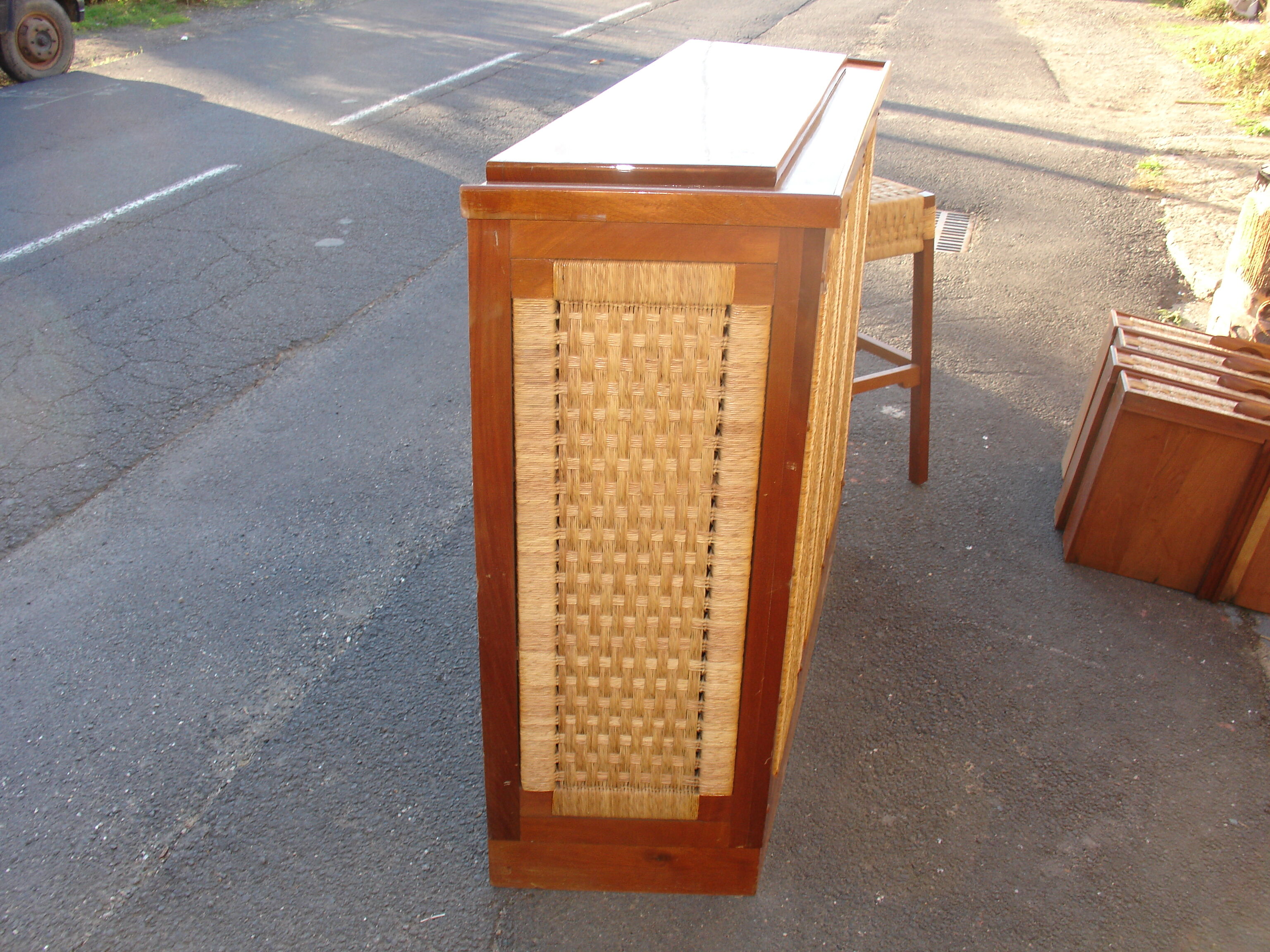 Mahogany and straw bar, made in Mexico around 1950