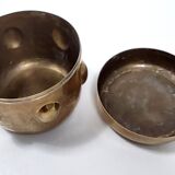 Vintage cylinder embossed brass storage box, italy