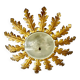 Golden sunburst ceiling chandelier with metal and glass, 1960s