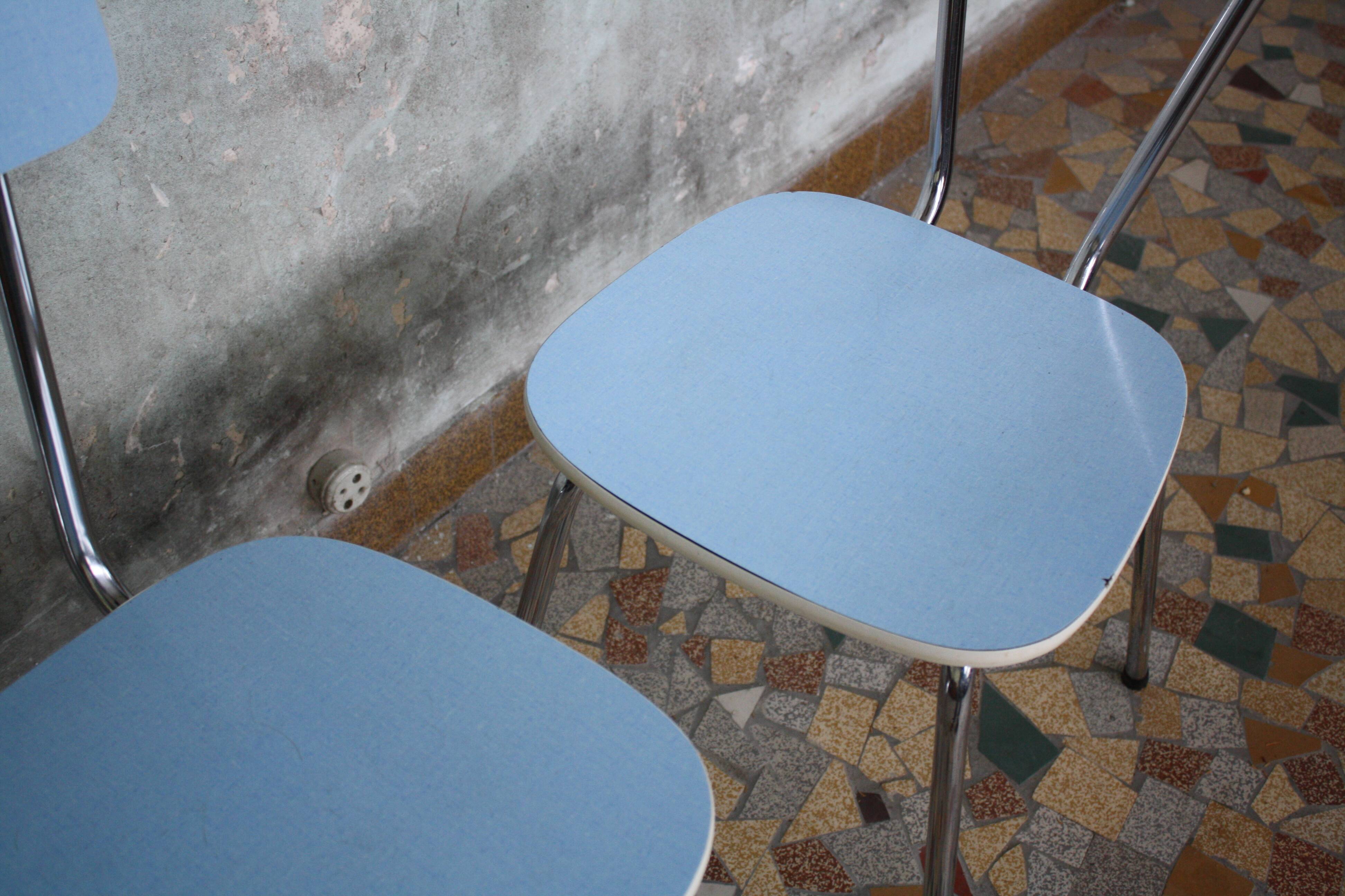 Pair of blue vintage formica kitchen chairs