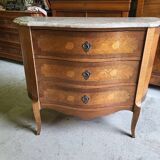 Curved chest of drawers in rosewood and marble marquetry